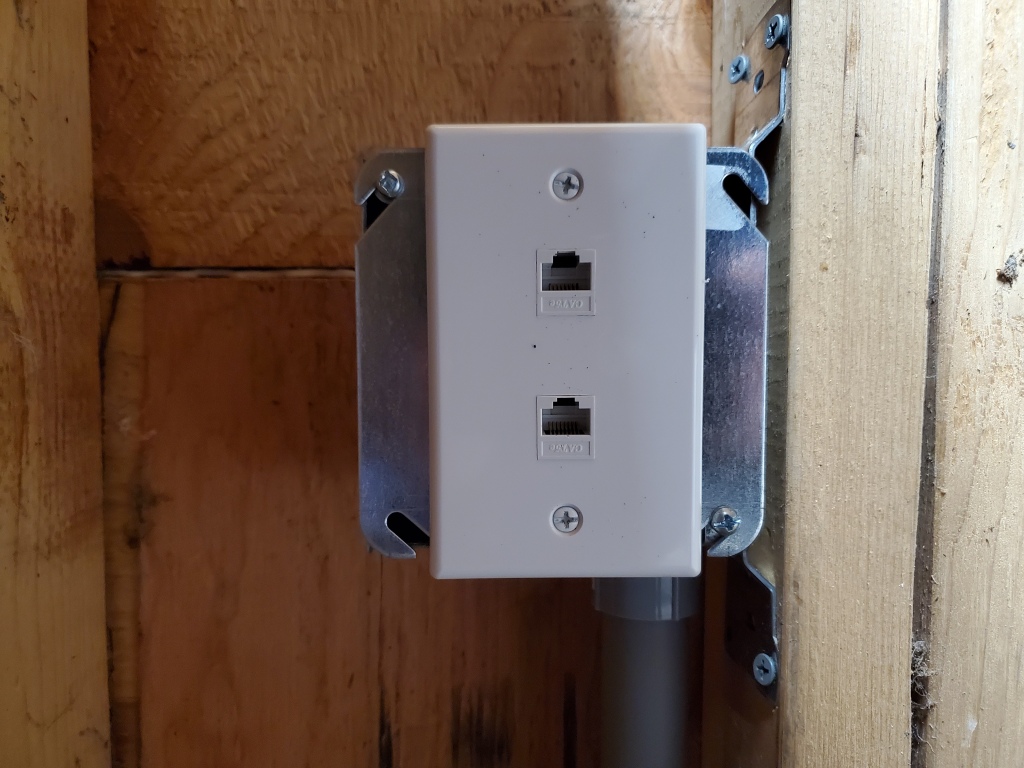 two finished ethernet jacks with wall plate cover